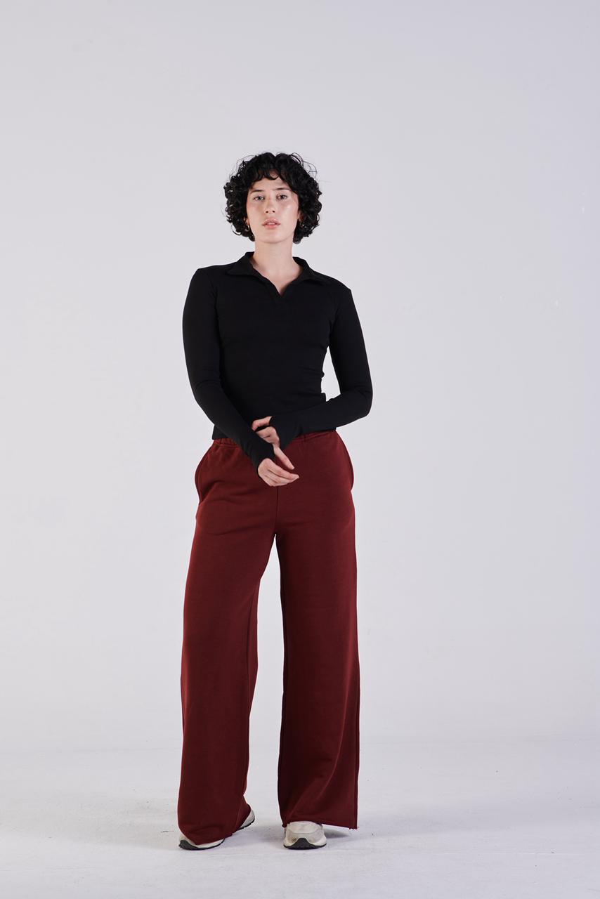 Straight-leg sweat pants burgundy
