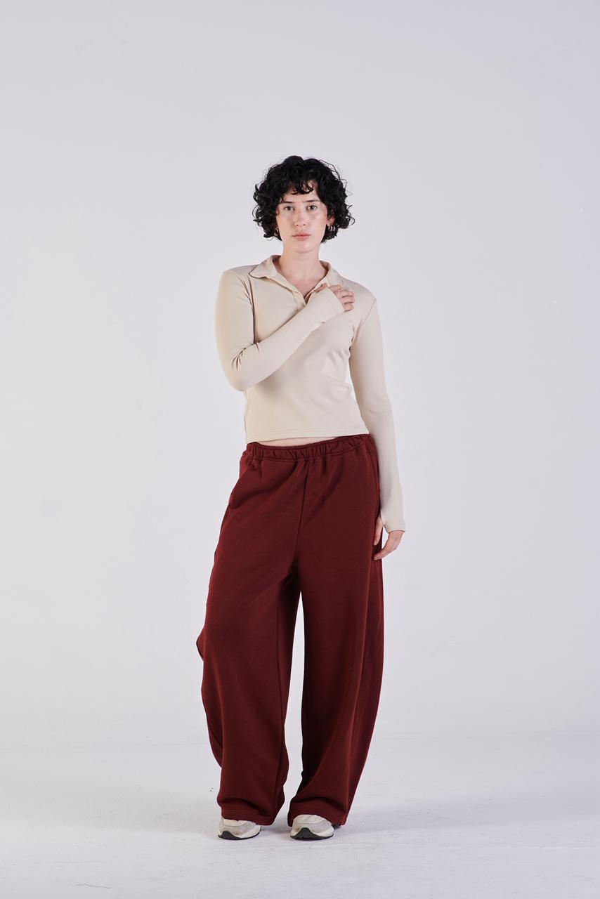 Plush barrel trousers burgundy