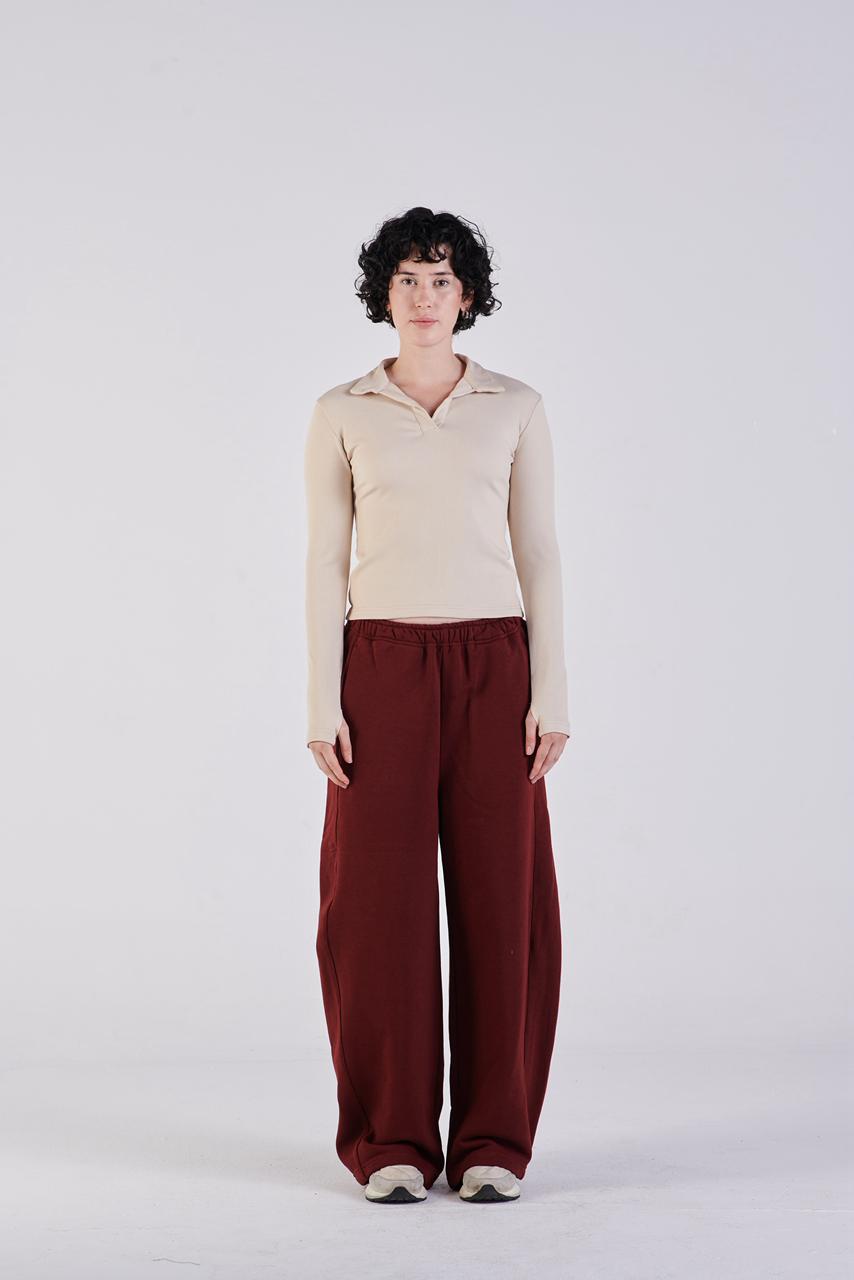 Plush barrel trousers burgundy