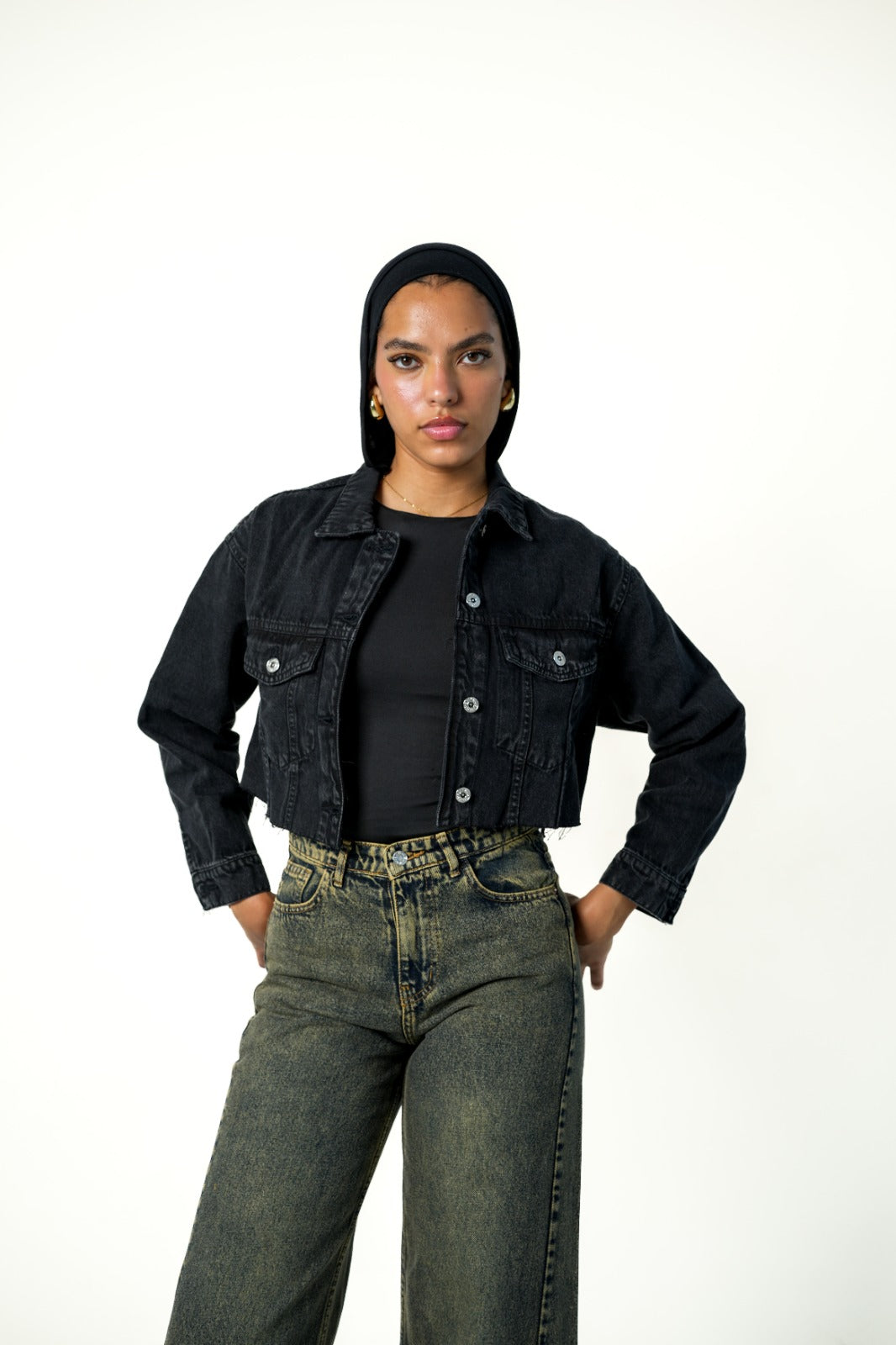 cropped Denim Jacket Black