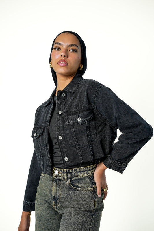 cropped Denim Jacket Black