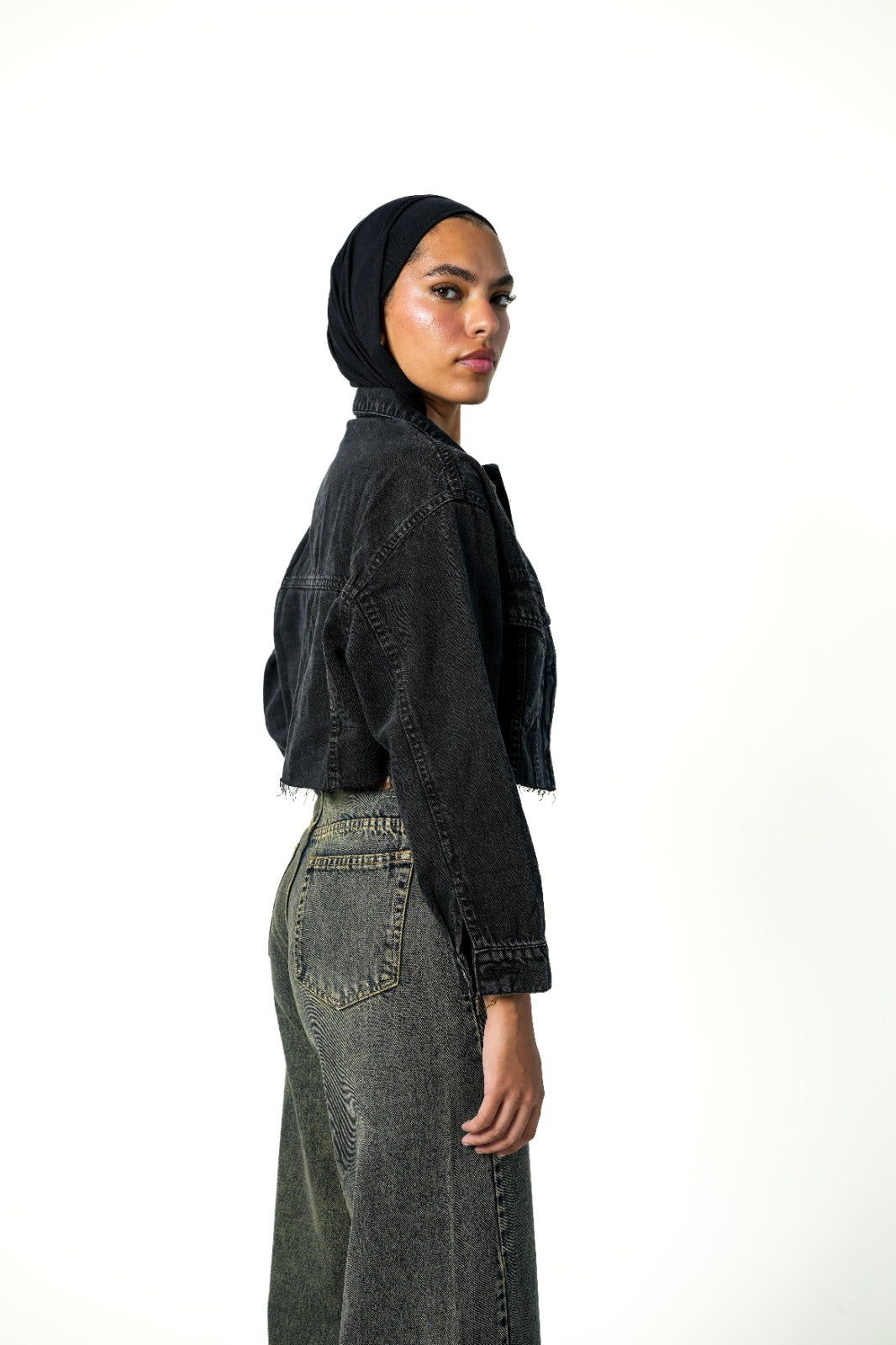 cropped Denim Jacket Black