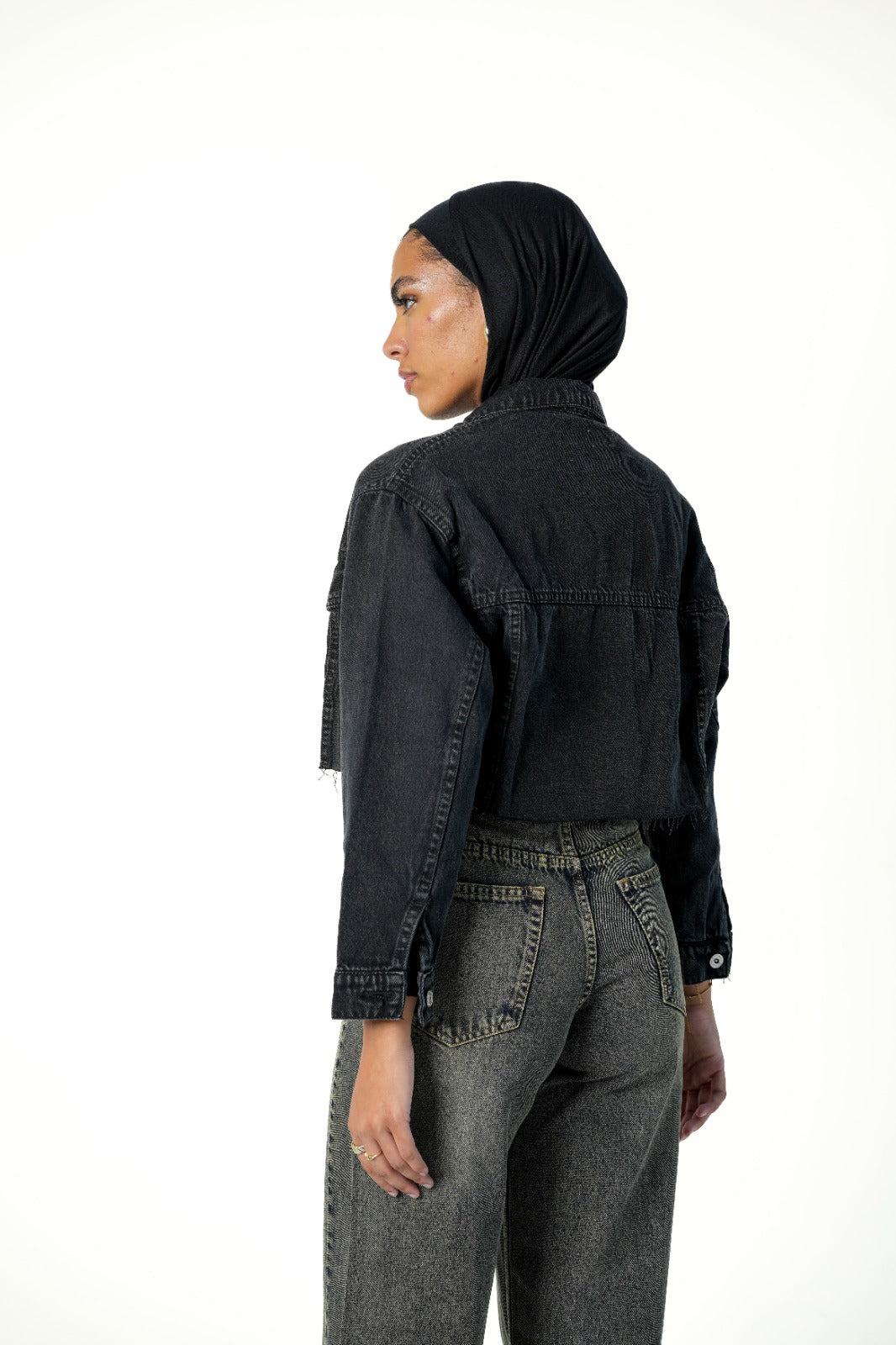 cropped Denim Jacket Black