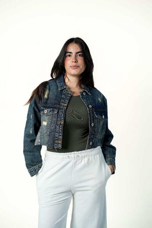 Cropped Denim Jacket Blue