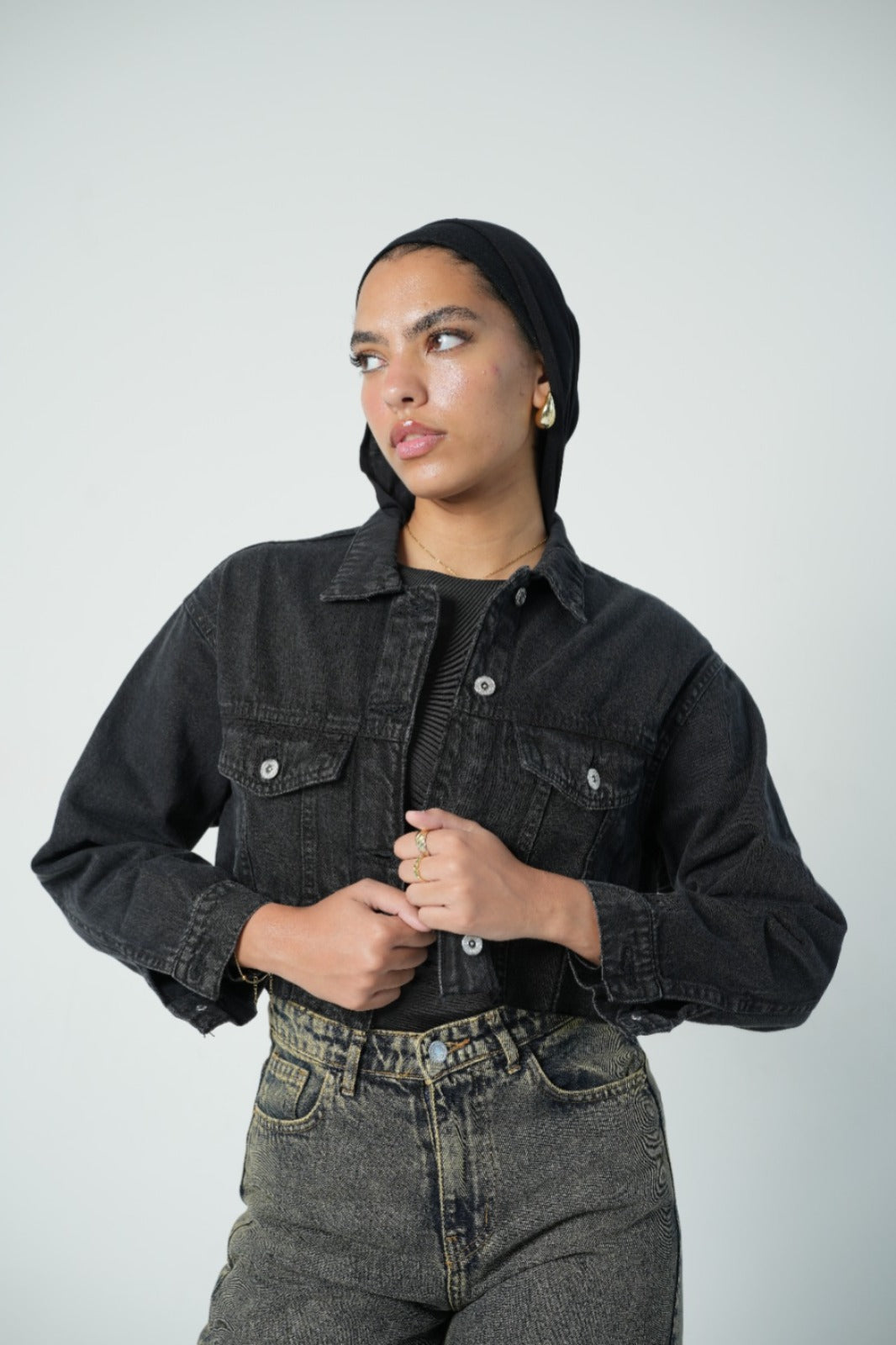 cropped Denim Jacket Black
