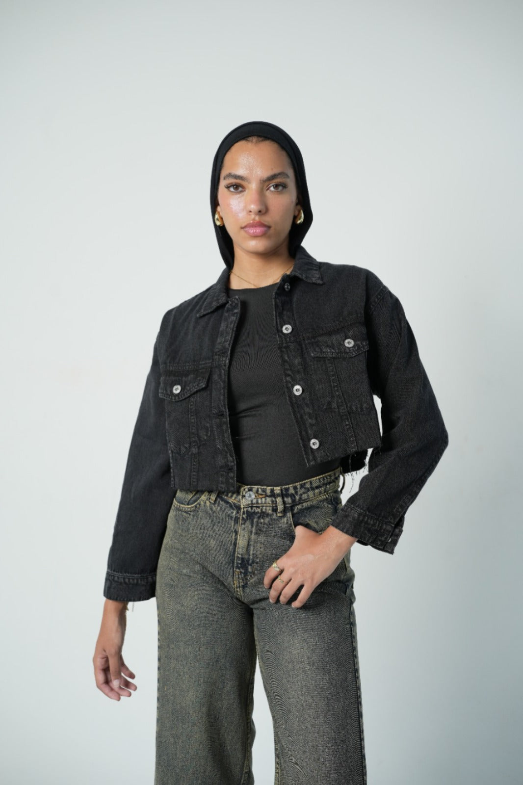 cropped Denim Jacket Black