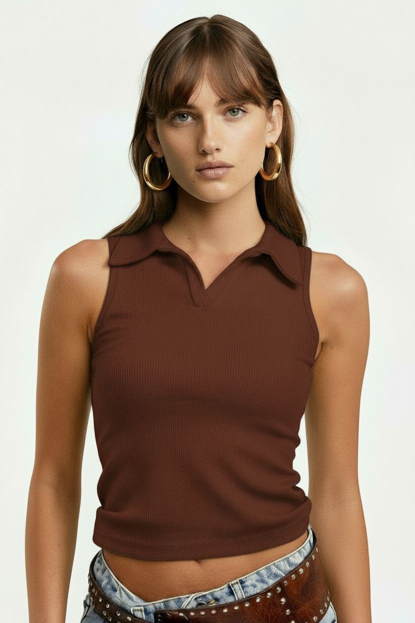 Ribbed Polo Sleeveless