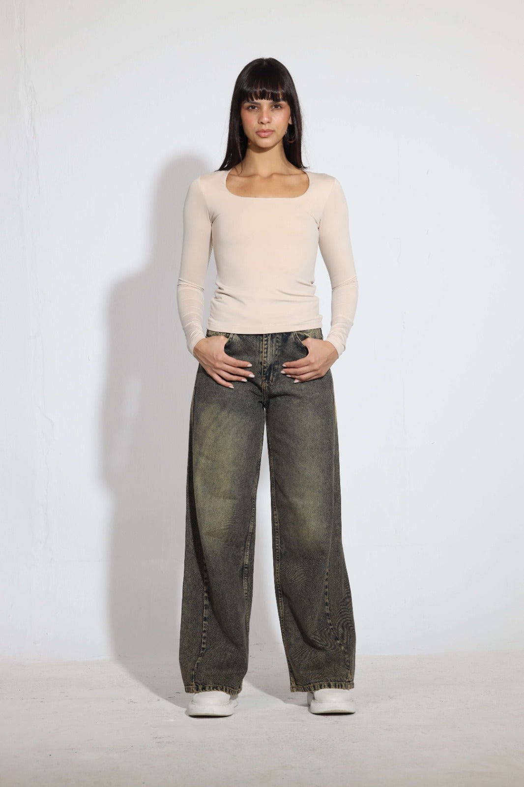 Square Neck Long Sleeve Top