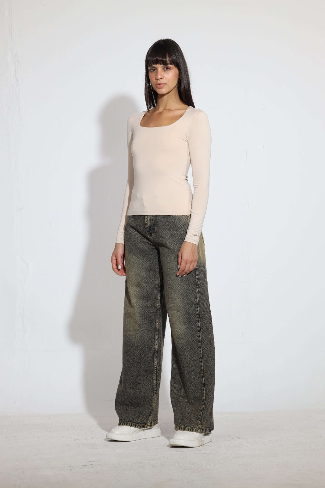 Square Neck Long Sleeve Top