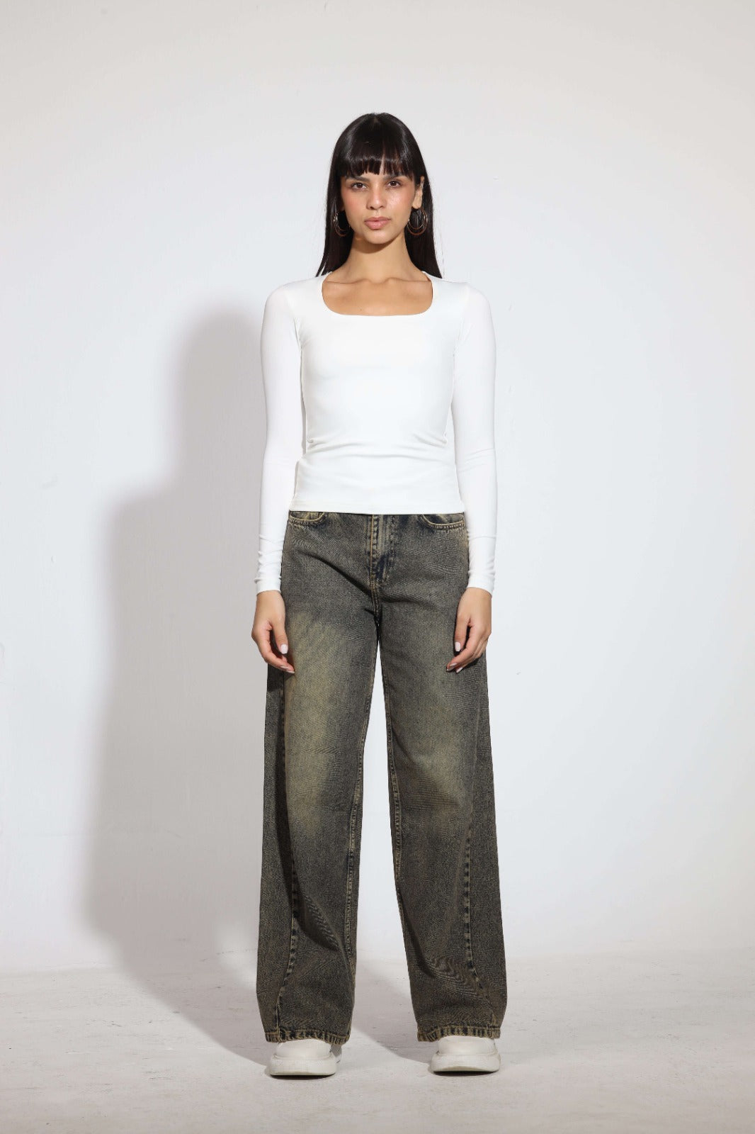 Square Neck Long Sleeve Top