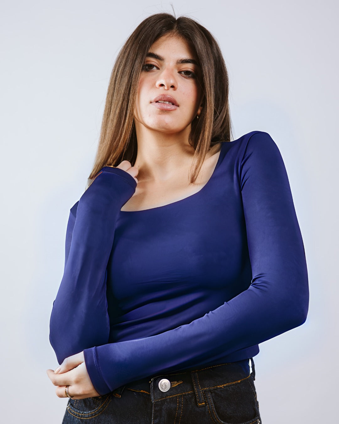 Square Neck Long Sleeve Top