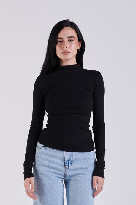Mock neck ribbed top
