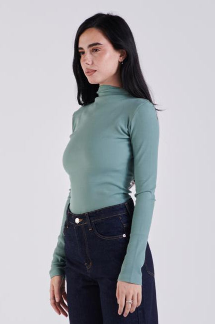 Mock neck ribbed top