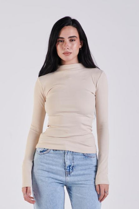 Mock neck ribbed top
