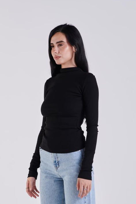 Mock neck ribbed top