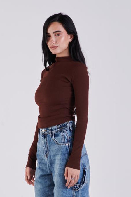 Mock neck ribbed top