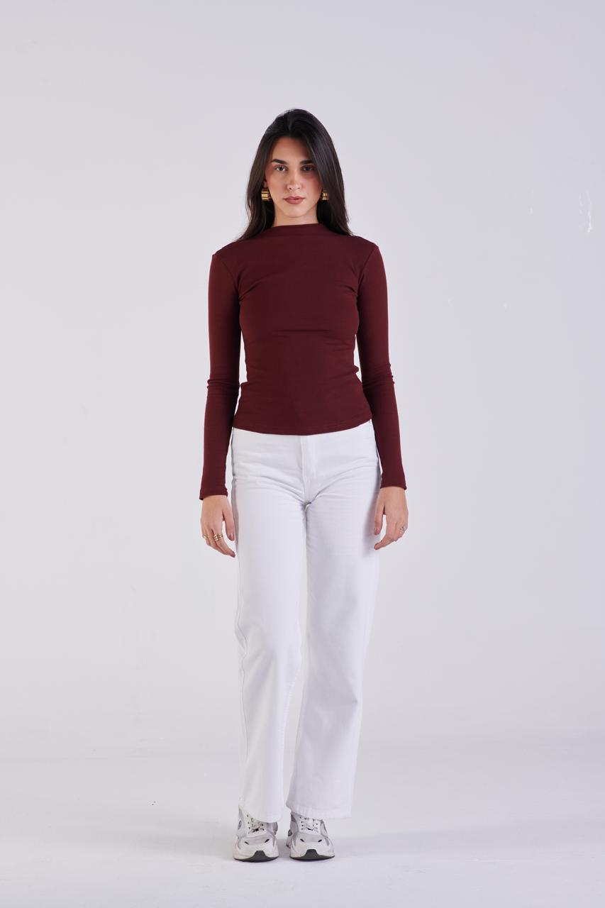Mock neck ribbed top