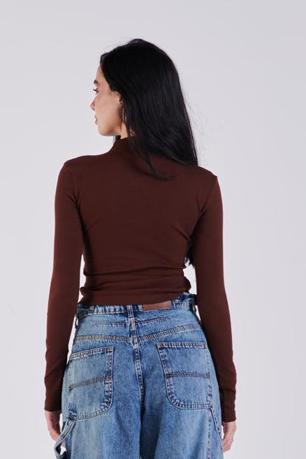 Mock neck ribbed top