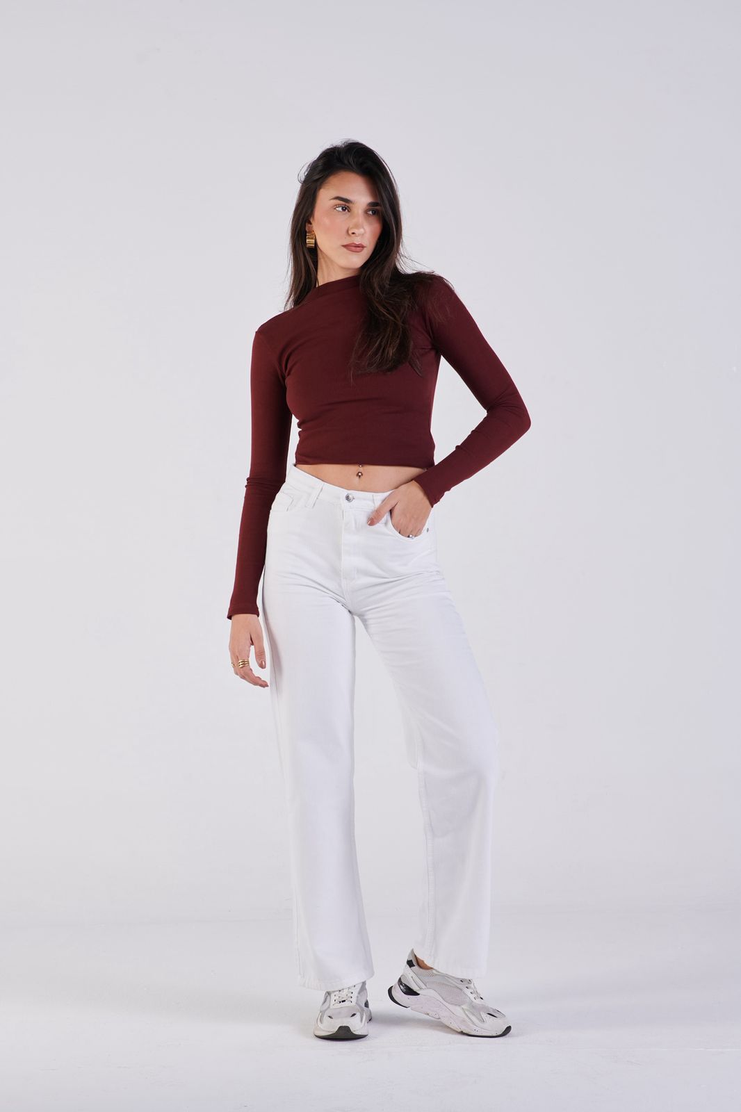 Mock neck ribbed top