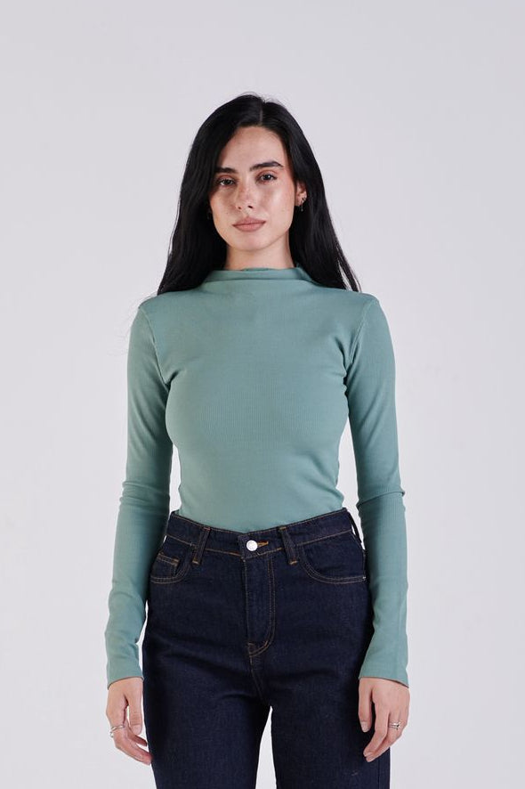 Mock neck ribbed top