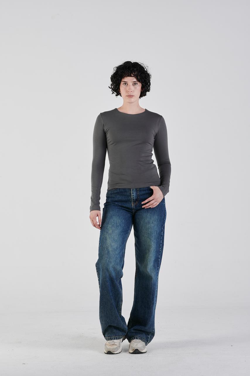 Cotton crew neck long sleeve top