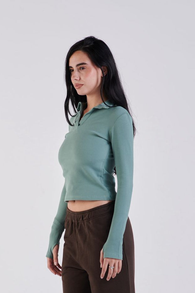 Ribbed polo long sleeve