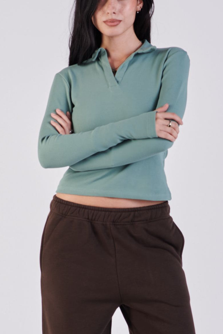 Ribbed polo long sleeve