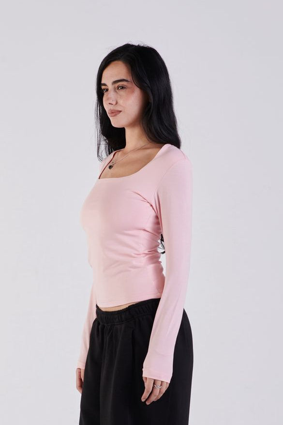 Cotton square neck long sleeve top