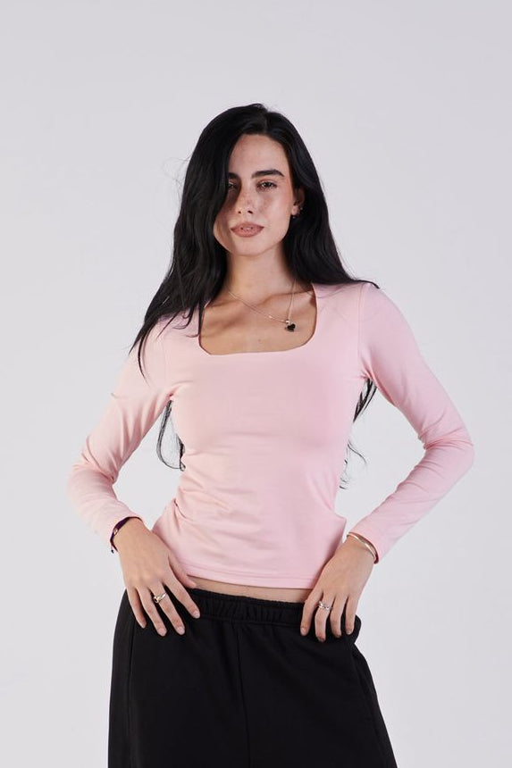 Cotton square neck long sleeve top