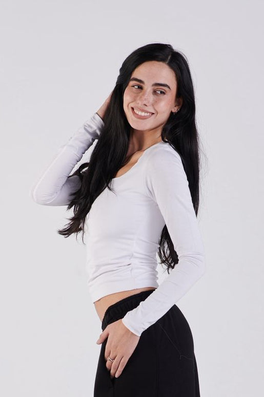 Cotton square neck long sleeve top