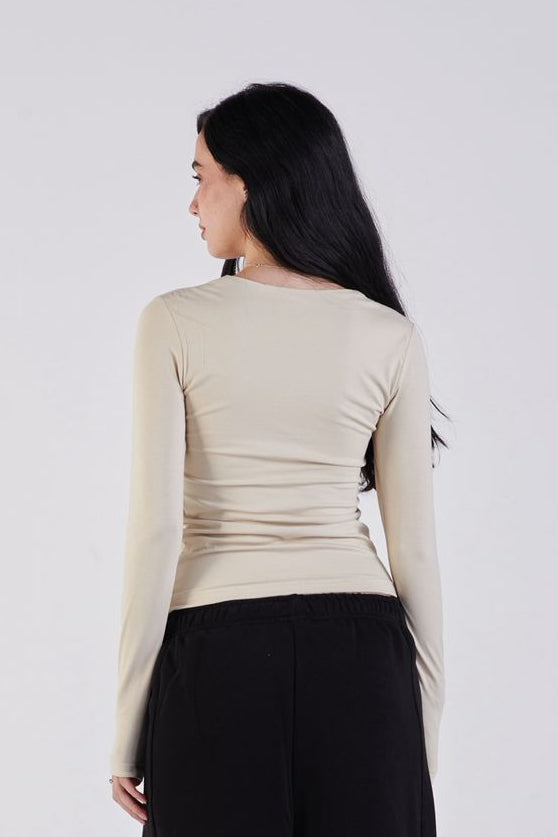 Cotton square neck long sleeve top