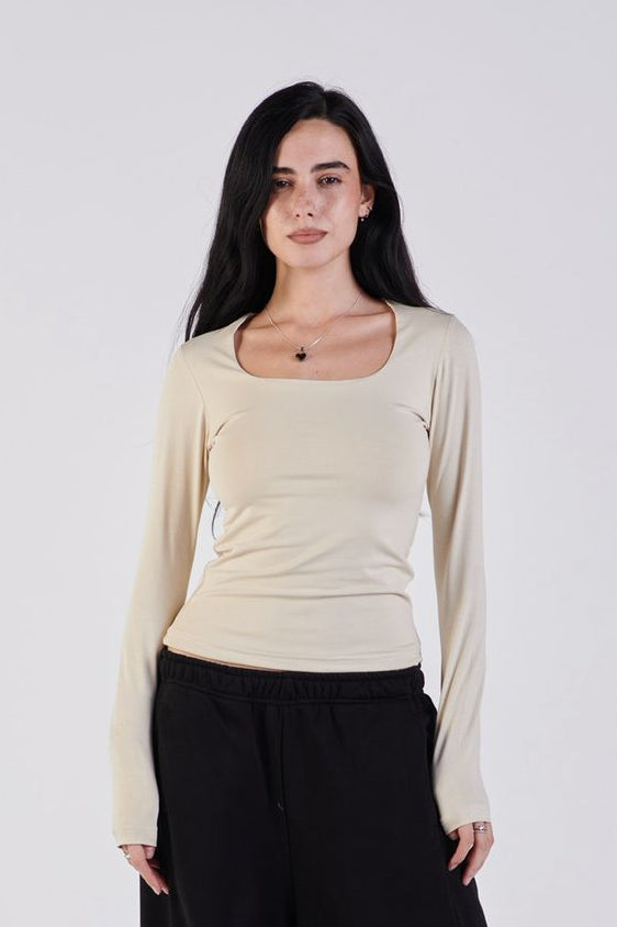 Cotton square neck long sleeve top