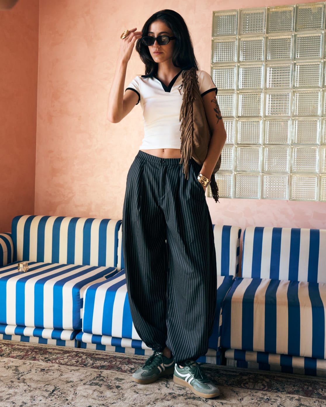 Balloon Striped Trousers