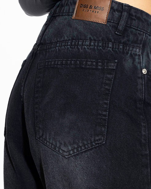 Wide Leg  Washed Denim- black