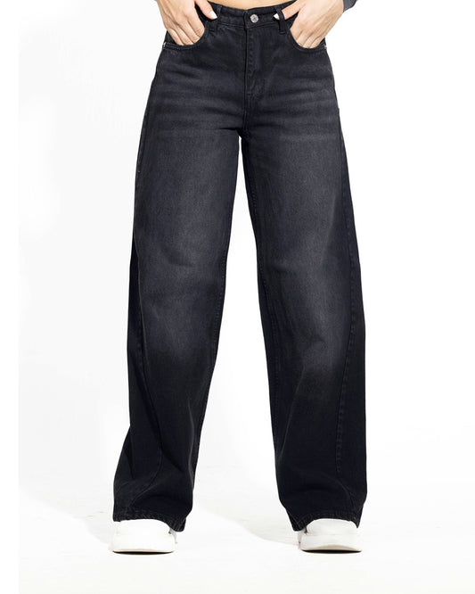 Wide Leg  Washed Denim- black