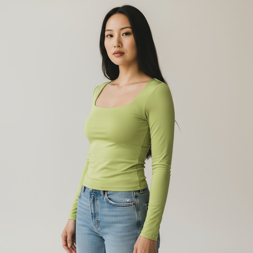 Square Neck Long Sleeve Top