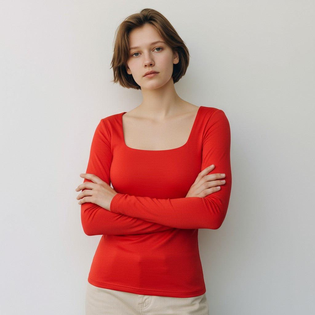 Square Neck Long Sleeve Top